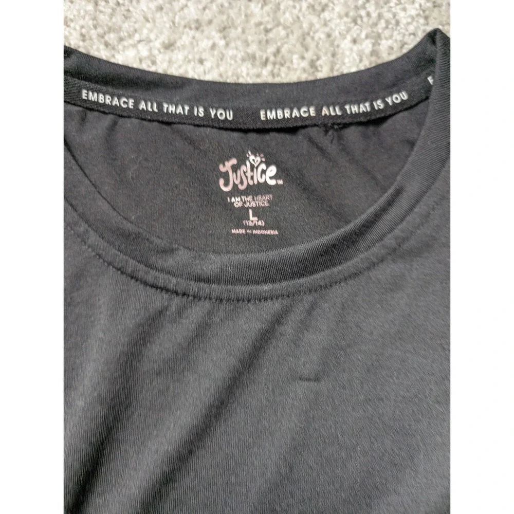Justice Sports‎ Girls T-Shirt Top Justice Foil Graphic Logo T-Shirt Size L 12-14